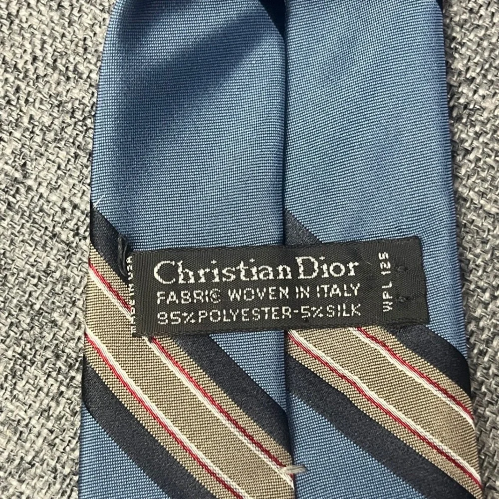 Vintage Christian Dior Mens Blue Striped Silk Blend Tie Woven in Italy Logo
